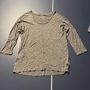 LOFT Heather Gray Long Sleeve Top with Gold Dots